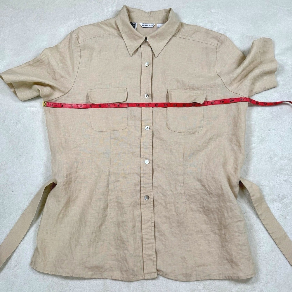 Richard Malcolm Safari Shirt Women Large Beige Linen Cotton Utility Short Sleeve - Picture 7 of 10